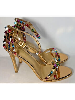 BIGTREE Rivets Studded Sandals Ankle Strap High Heels